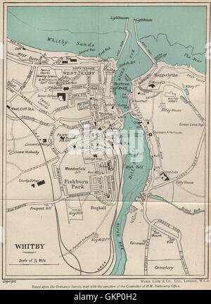 WHITBY Vintage Stadt Plan. Yorkshire. WARD LOCK, 1945 Vintage Karte Stockfoto