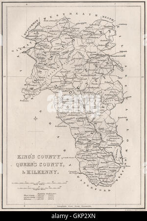 Kings County (Offaly), Queens County (Laois) & Kilkenny. Irland, 1835-Karte Stockfoto