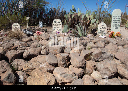 Die Grabsteine von Frank McLaury, Tom McLaury und Billy Clayton ermordet auf den Straßen von 1881. Stockfoto