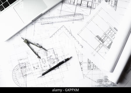 Architekt, Architektur, Bauplan, Geschäft, Geschäftsmann, Ungestellt, lässig, Kaffee, Bau, Ingenieur Stockfoto