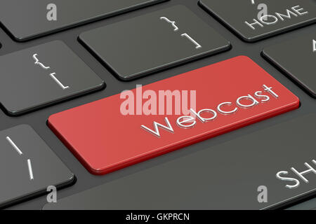 Webcast, rote Hotkey-Taste auf der Tastatur, 3D rendering Stockfoto