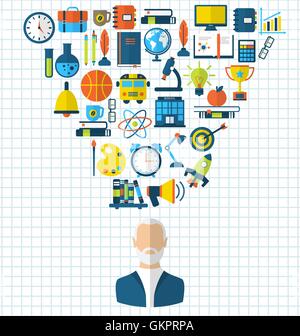 Sammlung von Bildung flach bunte Icons mit Professor Stock Vektor