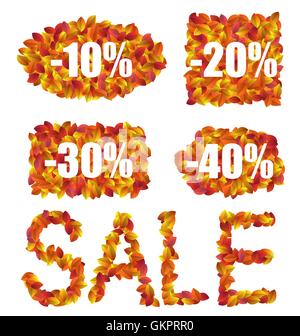 Set Herbst Sale Rabatte in bunten Blätter gemacht Stock Vektor
