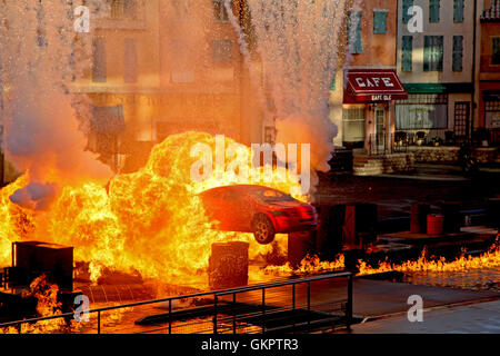 Orlando, Florida. 13. Januar 2010. Die letzte Szene von Lights, Motors, Action! Extreme Stunt-Show, Disneys Hollywood Studios Stockfoto