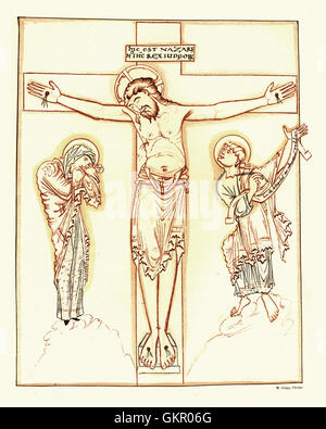 Jesus am Kreuz aus einer frühen englischen Manuskript Stockfoto