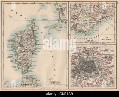 Frankreich. Riviera Côte d ' Azur Umgebung Korsika Paris. JOHNSTON, 1895 Antike Landkarte Stockfoto