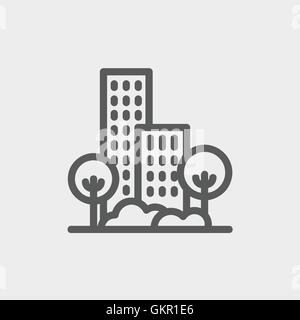 Gebäude und Bäume dünne Liniensymbol Stock Vektor