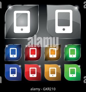 Tablet-Symbol Zeichen. Satz von zehn bunte Knöpfe mit Blendung. Vektor Stock Vektor