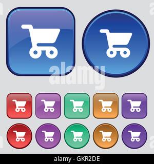 Shopping Warenkorb Symbol Zeichen. Eine Reihe von zwölf Vintage Knöpfe für Ihr Design. Vektor Stock Vektor