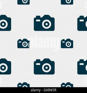 Foto Kamera Symbol Zeichen. Nahtlose Muster mit geometrischen Struktur. Vektor Stock Vektor