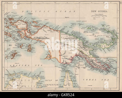 KOLONIALE NEUGUINEA. Kaiser-Wilhelm-Land. British & Niederländisch Neu-Guinea, 1895-Karte Stockfoto