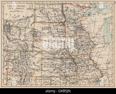 USA-PLAINS-STAATEN. Iowa Minnesota Kansas NE ND SD Colorado. JOHNSTON, 1895-Karte Stockfoto