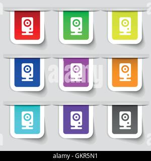 Web Cam Symbol Zeichen. Reihe von bunten moderne Etiketten für Ihr Design. Vektor Stock Vektor