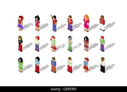 Isometrische Pixel Menschen setzen Abbildung Stock Vektor