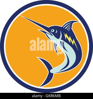 Blue Marlin Fische springen Kreis Retro Stock Vektor