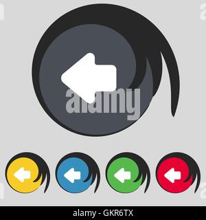 Pfeil nach links, Ausweg Symbol Zeichen. Symbol auf fünf farbige Tasten. Vektor Stock Vektor