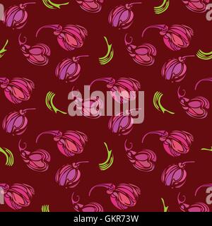 Vintage nahtlose Muster mit dekorativen violette Tulpen und Blättern. Stock Vektor