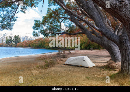 Campingplatz am See Pearson / Moana Rua Wildlife Refuge befindet sich im Craigieburn Forest Park in der Region Canterbury, Südinsel von Ne Stockfoto