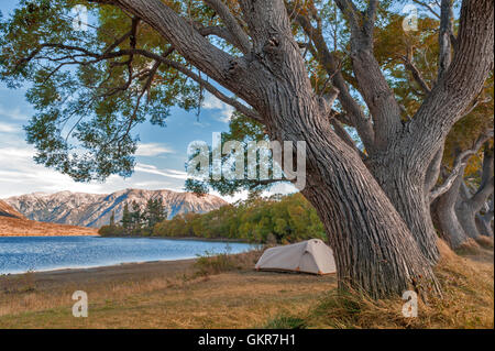 Campingplatz am See Pearson / Moana Rua Wildlife Refuge befindet sich im Craigieburn Forest Park in der Region Canterbury, Südinsel von Ne Stockfoto