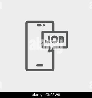 Smartphone mit Wort Job in eine dünne Linie Kastenikone Stock Vektor