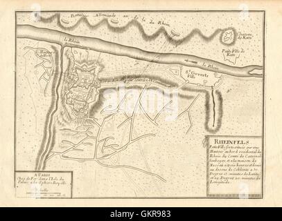 Plan der Burg Rheinfels, St. Goar & Burg Katz. Deutschland. DE FER Karte 1705 alt Stockfoto