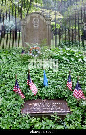 Präsident Theodore Roosevelt Grab auf Youngs Gedenkfriedhof, Stadt Oyster Bay, New York Stockfoto