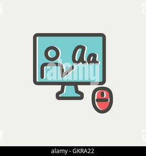 Laptop und Maus im Online-Tutorial dünne Liniensymbol Stock Vektor