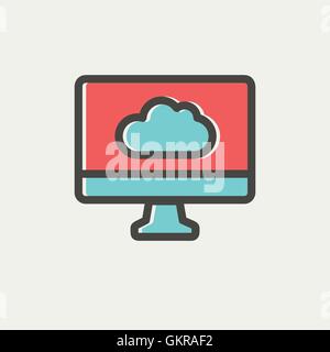 Monitor mit Wolkensymbol dünne Linie Stock Vektor