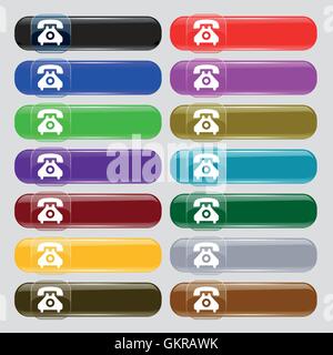 Retro-Telefon Mobilteil Symbol Zeichen. Große Reihe von 16 bunte moderne Schaltflächen für Ihr Design. Vektor Stock Vektor