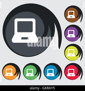 Laptop-Symbol Zeichen. Symbol auf acht farbigen Tasten. Vektor Stock Vektor