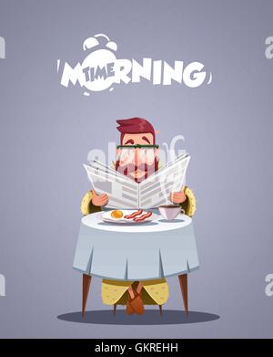 Täglich morgens Leben. junger Mann mit Frühstück Stock Vektor