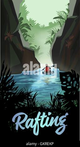 Mann am Gebirgsfluss Kajak Stock Vektor