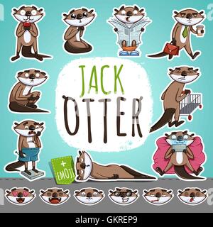 Otter Zeichentrickfigur. Emoticon-Aufkleber Stock Vektor