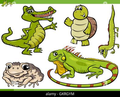 Tiere Abbildung Amphibien Reptilien Sammlung Set Cartoon Lachen Lachen Lachen Twit kichern Stock Vektor