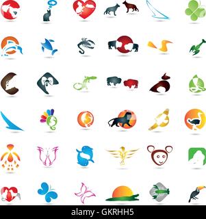 große Sammlung von Tieren, logos Stock Vektor