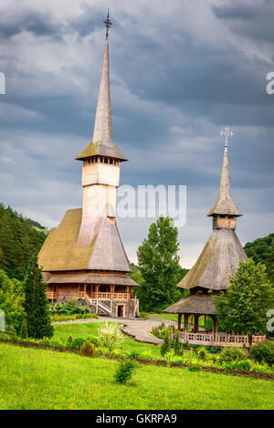 Barsana, Rumänien - hölzerne Kirche Barsana Kloster. Maramures Region, Transylvania. Stockfoto