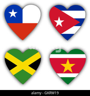 Flaggen in der Form eines Herzens, Landern Stockfoto