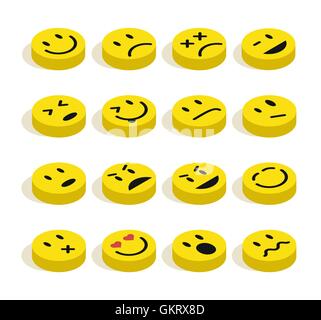 Flache isometrische Emoticons setzen Abbildung Stock Vektor