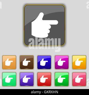 zeigenden Hand Symbol Zeichen. Set mit elf farbigen Buttons für Ihre Website. Vektor Stock Vektor