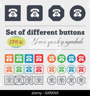 Retro-Telefon Mobilteil Symbol Zeichen. Große Reihe von bunten, vielfältigen und qualitativ hochwertigen Tasten. Vektor Stock Vektor