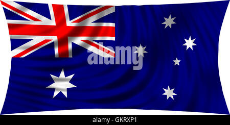 Flagge von Australien wehenden Wind isoliert auf weißem Hintergrund. Australische Nationalflagge. Patriotische symbolische Gestaltung. 3D gerendert Stockfoto