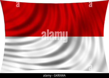 Flagge von Indonesien, Monaco, Hessen (Deutschland) wehenden Wind isoliert auf weißem Hintergrund. Indonesische Nationalflagge. Patriotische Zeichen Stockfoto