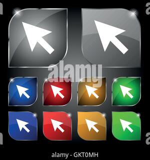 Pfeil-Cursor, Computer Maus Symbol Zeichen. Satz von zehn bunte Knöpfe mit Blendung. Vektor Stock Vektor