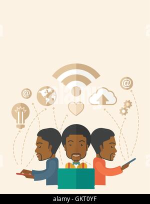 Black Men unter Verwendung moderner Technologie. Stock Vektor