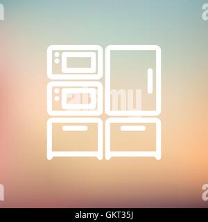 Küche Backofen und Mikrowelle dünne Linie Startseitensymbol Stock Vektor