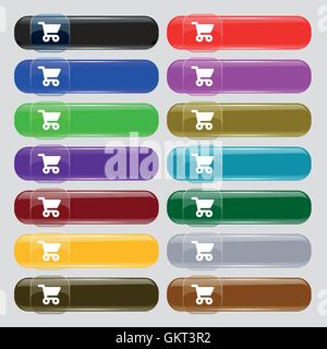 Shopping Warenkorb Symbol Zeichen. Große Reihe von 16 bunte moderne Schaltflächen für Ihr Design. Vektor Stock Vektor