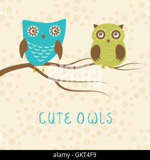 Vektor-Hintergründe mit paar Eulen auf dem Ast Stock Vektor