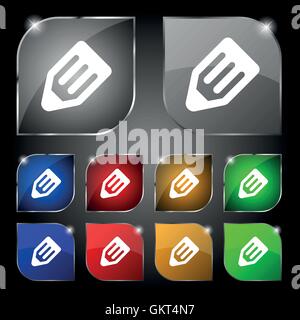 Bleistift-Symbol Zeichen. Satz von zehn bunte Knöpfe mit Blendung. Vektor Stock Vektor