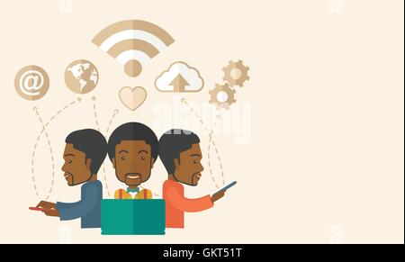 Black Men unter Verwendung moderner Technologie. Stock Vektor