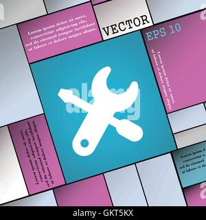 Schraubendreher, Schlüssel, Einstellungen-Symbol Zeichen. Flache Jugendstil für Ihr Design. Vektor Stock Vektor